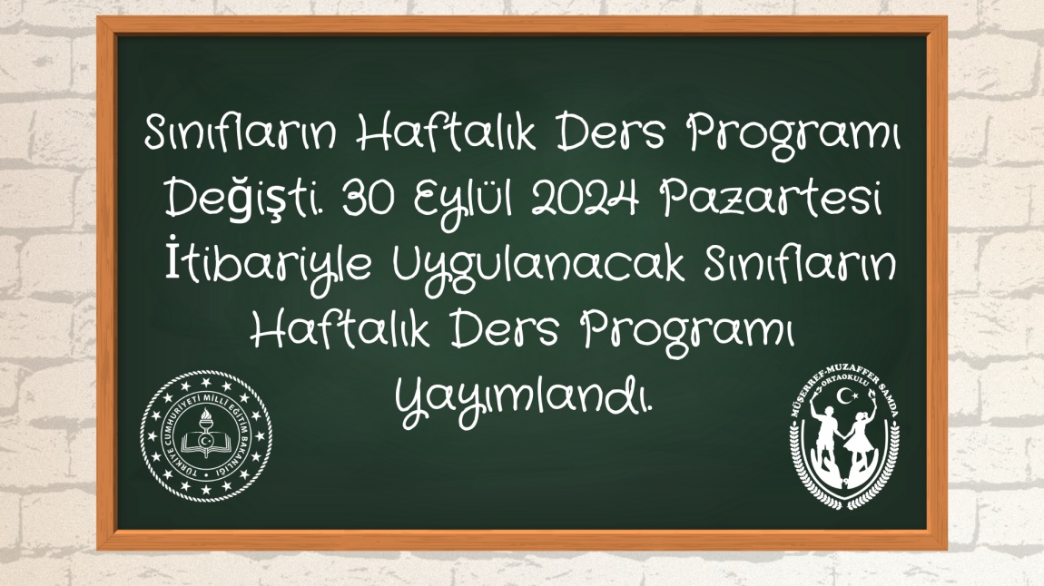 Sınıfların Haftalık Ders Programı Değişti (30 Eylül 2024)